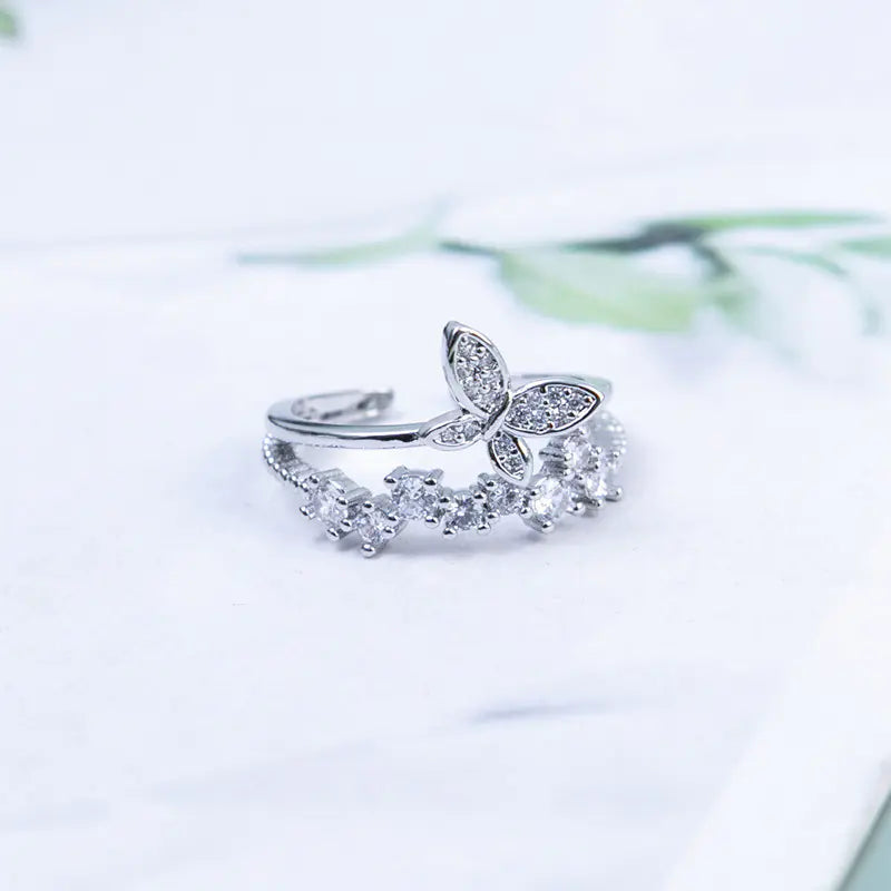 Elegant Copper Butterfly Diamond Ring