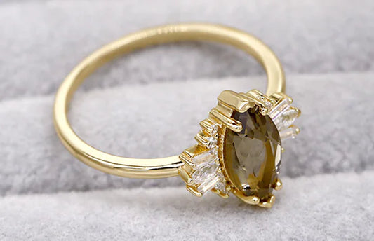 Elegant Tea Crystal Silver Ring