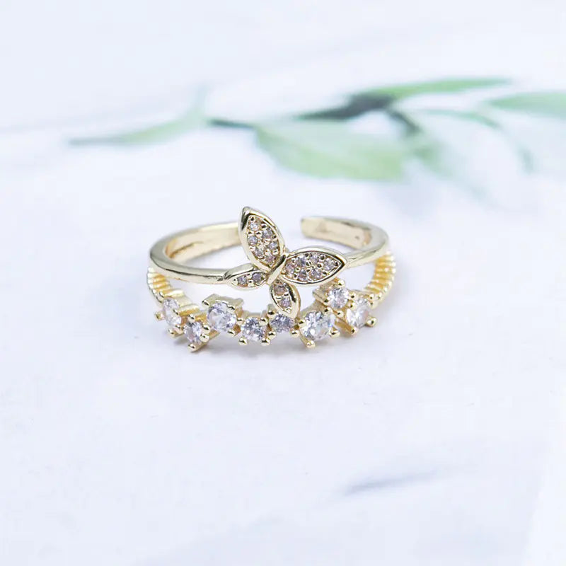 Elegant Copper Butterfly Diamond Ring